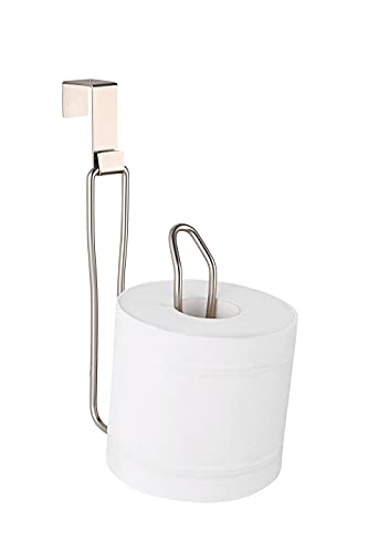 SunnyPoint Over The Tank Toilet Tissue Paper Roll Holder Dispenser and Reserve for Bathroom Storage and Organization - Metal, Hanging, Holds 1 Roll (Satin Nickel) - color: Satin Nickel