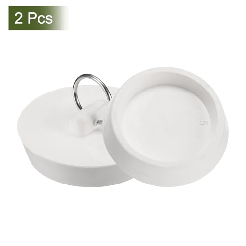 uxcell 2 Pcs Tub Stoppers, Rubber Bathtub Stoppers 2" Kitchen Sink Drain Stopper, Bathroom Drain Plug with Pull Ring and 15" Beaded Chain, White - size: 2"