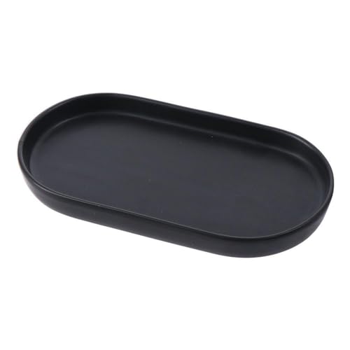 1 Pcs Ceramic Matte Black Round Soap Dispenser Tray, Multi-Purpose Lotion Bottle Hand Sanitizer Dispenser Bottle Mouthwash Cup Tray for Kitchen Sink, Bathroom