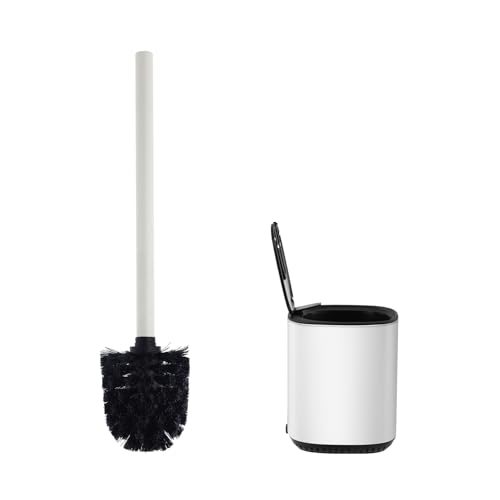 Toilet Brush and Holder Set Toilet Bowl Brush Stainless Steel Automatic Open lid Toilet Bowl Cleaner Brush with Durable Bristle Head Toilet Cleaning Brush for Bathroom - color: White