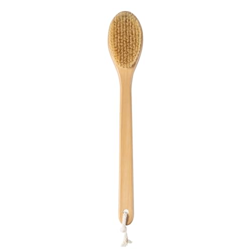 Bamboo Long Handle Back Scrubber Brush,Dry Body Scrubber for Dry Skin, Blood Circulation, Cellulite Treatment,Dry Brush Suitable for All Kinds of Skin with Soft and Stiff Bristles