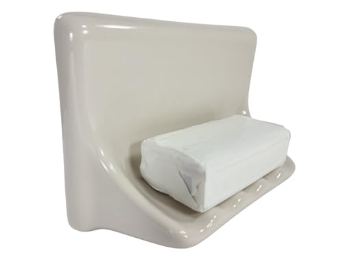Beige Bone Almond Ceramic Soap Dish Shower Tray Tile in Installation Vintage Mid Century Modern Retro