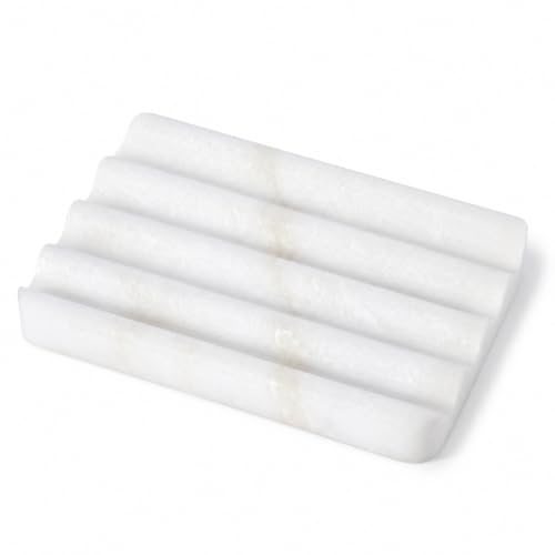 Soap Dish, Marble Soap Holder for Shower, Bar Soap Holder with Water Ripple Design, Easy Cleaning Soap Saver for Kitchen Sink，Bathroom, Executive African Natural Stone Soap Tray(Namib Bianco) - color: Namib Bianco