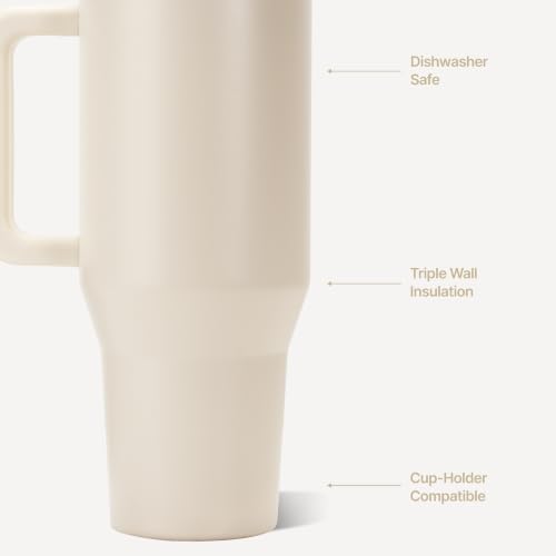 HydroJug Traveler 32oz, Insulated Tumbler with Handle & Straw, Cream - color: Cream, size: 32 Ounces