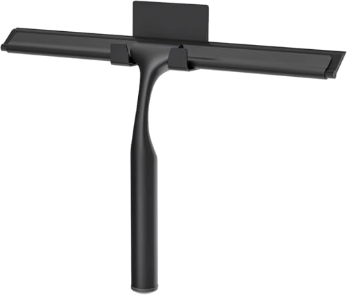 Stainless Steel Shower Squeegee for Glass Doors, Multi-Purpose Squeegee for Shower Glass, Bathroom and Car Windows, Squeegee with Adhesive Hook-10”, Black - color: Black, size: 10