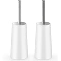 Toilet Brush and Holder, 2 Pack Toilet Brush with 304 Stainless Steel Long Handle, Toilet Bowl Brush for Bathroom Toilet-Ergonomic, Elegant,Durable (White) - color: White