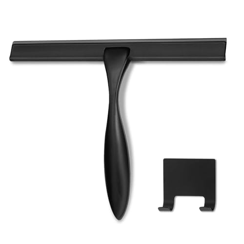HIWARE All-Purpose Shower Squeegee for Shower Doors, Bathroom, Window and Car Glass - Black, Stainless Steel, 10 Inches - color: Black, size: 10-Inch