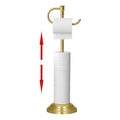 RUMOSE Toilet Paper Holder Stand for Floor, Brushed Gold Adjustable (12.4" to 22.8") Bathroom Toilet Tissue Holder, Free Standing Toilet Paper Roll Holder with Storage, Stainless Steel