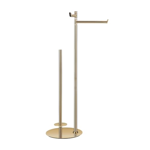BVL Toilet Paper Holder Stand in Gold, SUS304 Stainless Steel, Weighted Base, Holds 5 Jumbo Rolls, Waterproof Pad, Compact Space-Saving Design with Built-in Hook for Modern Bathroom Storage - color: Gold