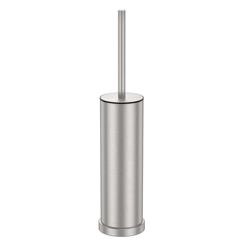 Stain Nickel Toilet Brush and Holder Set，Stainless Steel Heavy Duty Toilet Bowl Brush，Extra Long Handled Modern Toilet Cleaner Brush with Replaceable Head, Removable Inner Bowl, and Splash Protection
