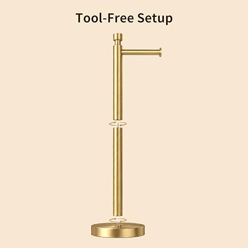YUMORE Toilet Paper Holder Stand, 4.4lbs Heavy Duty Stainless Steel Free Standing Bathroom Tissue Roll Holder, Brushed Gold - color: Gold