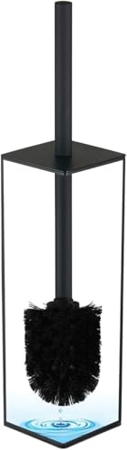 Matte Black Square Stainless Steel Toilet Brush with Holder, 304 Modern Toilet Brush Set – Rust Resistant, Long Handle, Replacement Heads, Floor Standing Bathroom Toilet Cleaning Brush - color: Matte Black-square