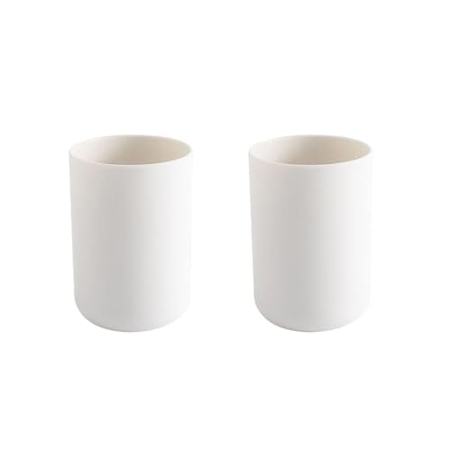 Japanese Toothbrush Cup, Bathroom Accessories Toothpaste Holder, Makeup Brush Cup Holder, Razor Holder for Bathroom Vanity top 2-Piece Set (White & White)