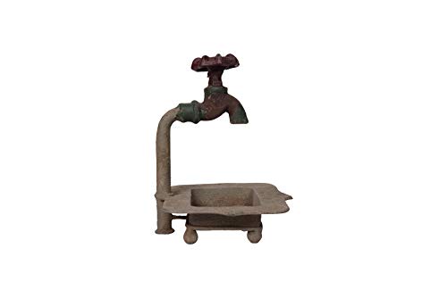 Creative Co-Op Rustic Metal Soap Dish with Faucet - color: Rust, style: Soap Dish