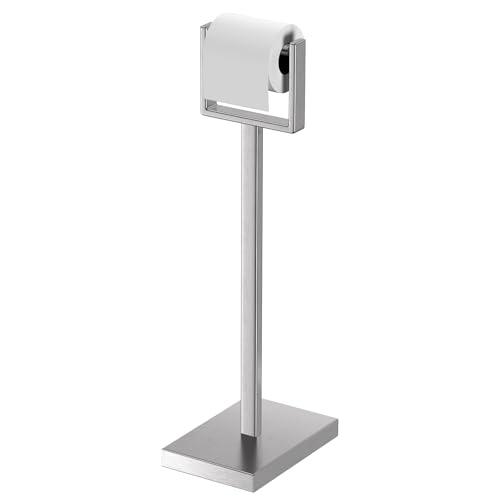 Nickel Toilet Paper Holder Stand，Stainless Steel Toilet Paper Holder Free Standing，Stable Weighted Base Floor Tissue Roll Holder for Bathroom，Modern Pivoting Toilet Paper Stand - color: Nickel