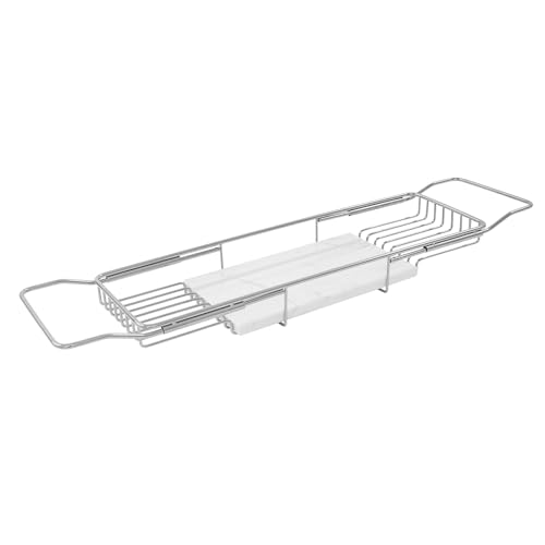 Expandable Bathtub Tray,Bathtub Tray Caddy for Luxury Bath Expandable,Expandable Range 68-90cm/26.77-35.43 in (Silver+White) - color: Silver+white
