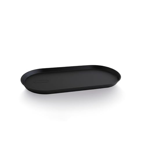 Small Silicone Tray 8.7" Black Oval Catch All Decorative Tray for Vanity Bathroom Desk - color: Black
