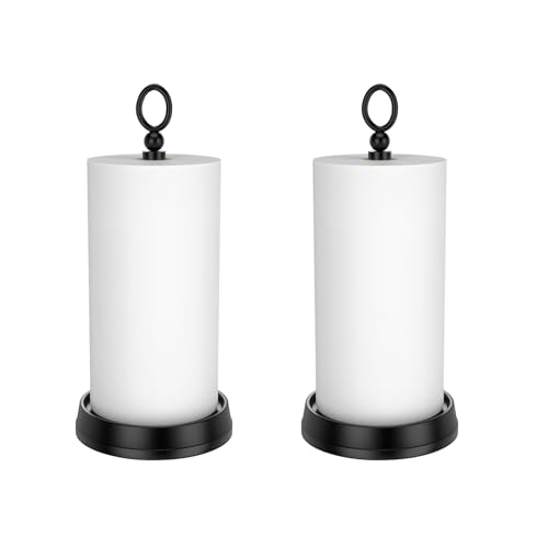 Kasunto Standing Paper Towel Holder, Non-Slip Paper Towel Roll Holder for Bathroom, Stainless Steel Kitchen Paper Towel Stand Countertop (Matte Black, 2 Pack) - color: Matte Black-2pcs