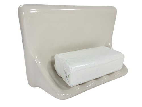 Beige Bone Almond Ceramic Soap Dish Shower Tray Tile in Installation Vintage Mid Century Modern Retro