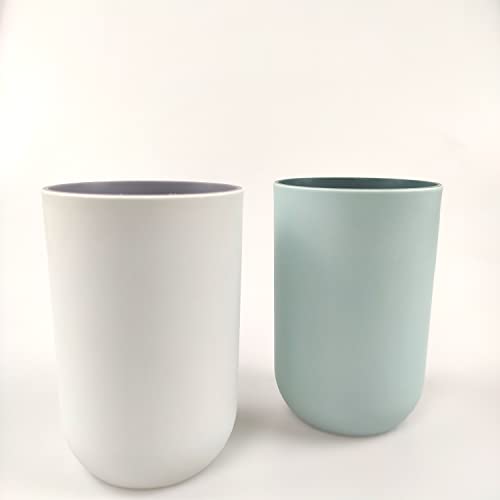 Unbreakable Reusable Drinking Cups Set of 2 Colors, Plastic Toothbrush Cup Tumblers 300 ml/10.5 oz, Dishwasher Safe (Light blue & Light gray) - color: Light blue & Light gray