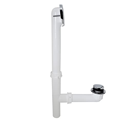 Westbrass A593244-26 14" x 1-1/2" White Tubular Bathtub Waste & Overflow Assembly with Tip-Toe Drain Plug and 2-Hole Faceplate, Polished Chrome - color: Polished Chrome, size: 1 Pack