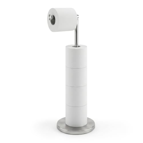 Cesun Extra Weighted Base Toilet Paper Holder Stand - SUS304 Rust Proof Free Standing Tissue Roll Holder for 4 Rolls, No Tipping, No Slipping, Brushed Nickel - color: Brushed Nickel