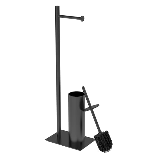 RUACQ Toilet Paper Holder Stand with Toilet Brush and Holder Set, 304 Stainless Steel Bathroom Toilet Tissue Paper Roll Holder Free Standing, Weighted Base, Heavy Duty (Matte Black) - color: Matte Black, size: Free standing