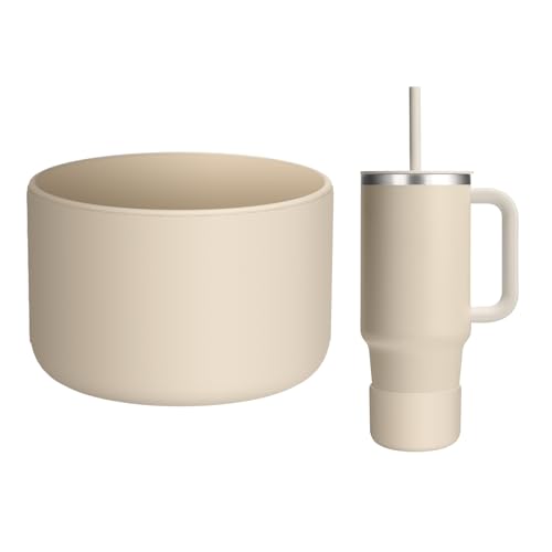 WUQID Silicone Boot Sleeve Compatible with Hydro Flask Travel Tumbler with Handle 32oz&40oz and 12-24oz Hydroflask Bottle & Stanley 20 30 40oz Tumbler, Fit 2.83-2.95in Bottom, Anti-Slip Bottle Cover - color: Oat Two Tone