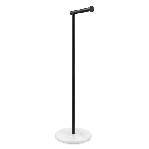 KES Extra High Black Toilet Paper Holder Freestanding 26", Toilet Paper Holder Stand with Natural Marble Base, Floor Free StandingToilet Paper Holder 18/8 Stainless Steel Matte Black, BPH284S66-BK - color: White Marble & Black Bar, size: 26"H