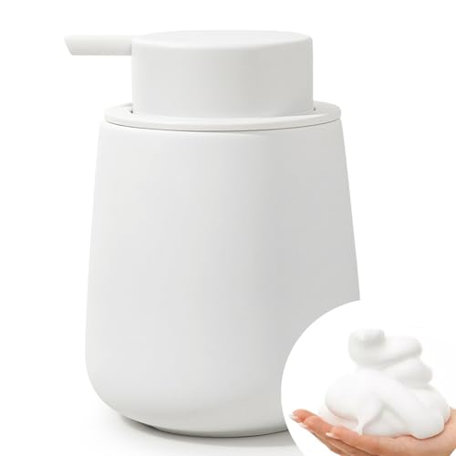 Bosilunlife Ceramic Foaming Soap Dispenser - 12Oz Bathroom Countertop Kitchen Dish Soap Pump Dispenser Foam Soap Dispenser - Rubber Paint White - color: Rubber White