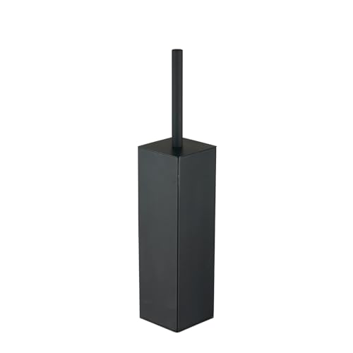 Matte Black Square Stainless Steel Toilet Brush with Holder, 304 Modern Toilet Brush Set – Rust Resistant, Long Handle, Replacement Heads, Floor Standing Bathroom Toilet Cleaning Brush - color: Matte Black-square
