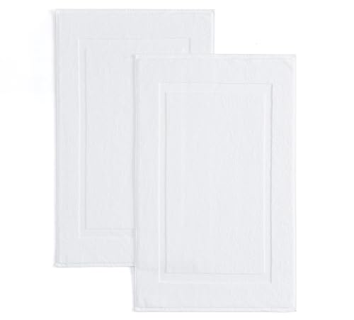 Casual Living White Cotton Bath Mats Set of 2 Towel Mats for Bathroom Floor Banded Rugs Soft Absorbent Ring Spun Cotton Washable Essentials Bathroom Shower Accessories, 34-inch x 21-inch, White - color: White