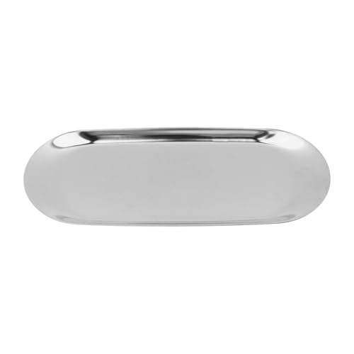 Dnyta Stainless Steel Decorative Tray, Decor Jewelry Dish, Rose Gold Bathroom Decor Makeup Serving Trays for Dresser, 9 x 3.7in Cosmetics Home Decor for Keys Watch Wallet Trinket (Oval, Silver) - style: Oval silver style (1pcs)