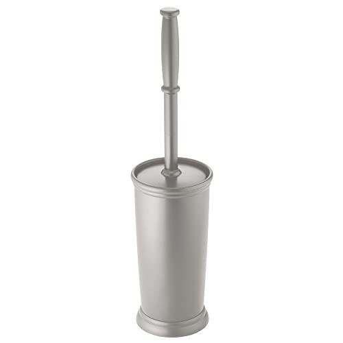 mDesign Toilet Bowl Brush and Holder - Covered Bathroom Toilet Brush - Standing Toilet Bowl Scrubber in Modern Holder - Compact, Space Saving, Deep Cleaning Brush for Toilet - Hyde Collection - Gray - color: Gray