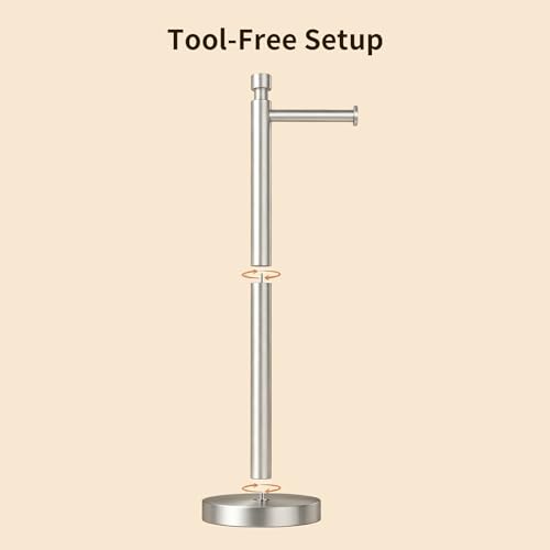 YUMORE Toilet Paper Holder Stand, Heavy Duty Stainless Steel Free Standing Bathroom Tissue Roll Holder, Brushed Nickel - color: Brushed Nickel