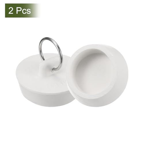 uxcell 2 Pcs Tub Stoppers, Rubber Bathtub Stoppers 1-3/8" to 1-1/2" Kitchen Sink Drain Stopper, Bathroom Drain Plug with Pull Ring and 15" Beaded Chain, White - size: 1-3/8"to 1-1/2"