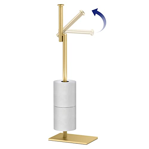 Gatco 1443B, Modern Rectangle Base Freestanding Toilet Paper Holder with Storage, 21.13”H, Brushed Brass - color: Brushed Brass, 21.13"h