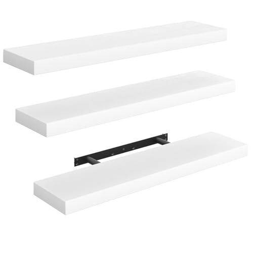 RALGEND Floating Shelves for Wall, 31.5" Long Wall Shelf Set of 3 with Invisible Brackets, Hanging Shelves Farmhouse Home Decor for Bathroom, Living Room, Bedroom, White 8301BJP3WT - color: White, size: 31.5 Inches