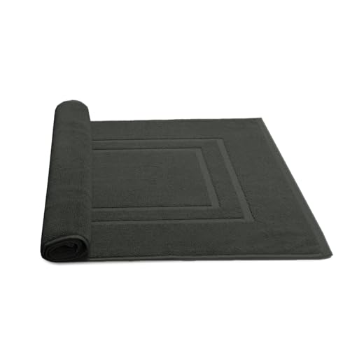 Feather & Stitch 2 Piece Towel Like Bath Mats (30x21 Inch) 100% Cotton Terry Bath Mats, Bathroom Shower Floor Mats [NOT A Bathroom Rug], Soft Absorbent Washable Mats - Charcoal - color: Charcoal