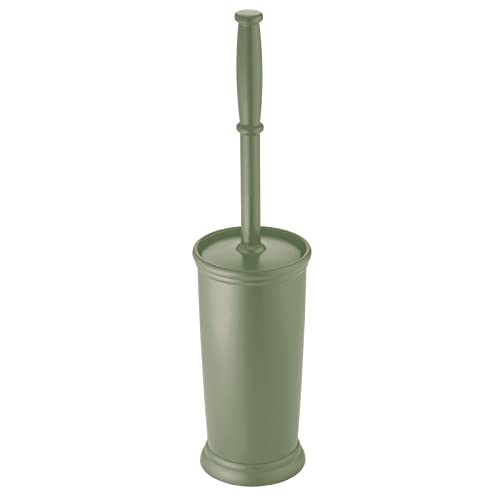 mDesign Toilet Bowl Brush and Holder - Covered Bathroom Toilet Brush - Standing Toilet Bowl Scrubber in Modern Holder - Space Saving, Deep Cleaning Brush for Toilet - Hyde Collection - Olive Green - color: Olive Green