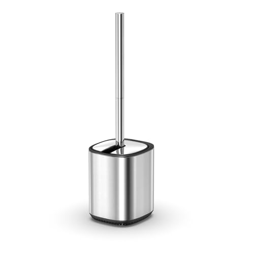Toilet Brush Holder Set Toilet Bowl Brush Stainless Steel Automatic Open lid Toilet Bowl Cleaner Brush with Durable Bristle Head Toilet Cleaning Brush for Bathroom - color: Stainless Steel