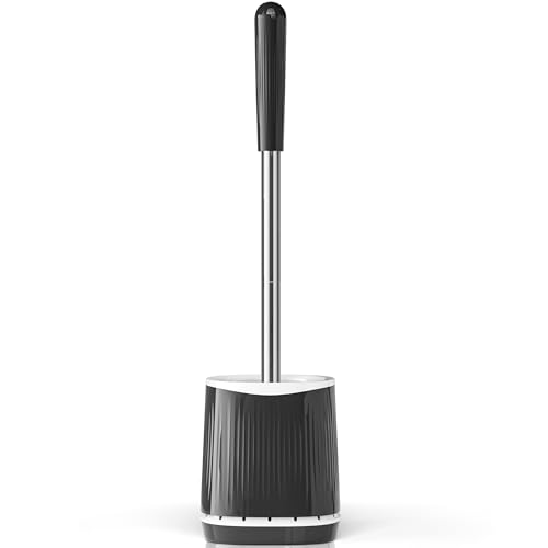 TRENTI Toilet Brush and Holder Set - Bristles Bowl Brush Head with Ventilated Holder, Wall Mounted Compact Set for Bathroom Deep Cleaning - color: Black