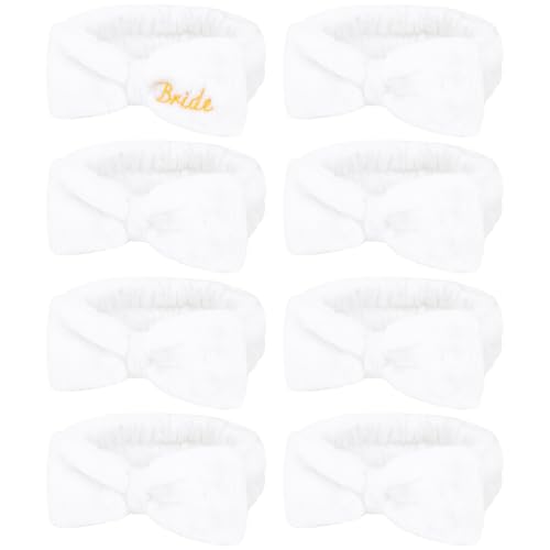 Semato Bachelorette Party Favor Set Bride and Bridesmaid Spa Headband Skincare Headbands for Women Gifts and Party Supplies (1 bride+7white) - color: 1 bride+7white