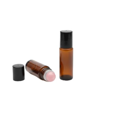 2 Pcs 1.7oz Amber Glass Roll On Bottles with Jade Roller Balls | Leak-Resistant Design for Essential Oils, Perfume & DIY Deodorant | Refillable, Includes Funnel & Opener (50ML Pink) - color: Pink