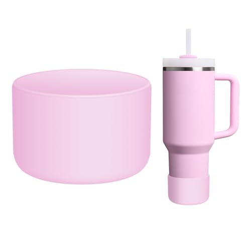 WUQID Silicone Boot Sleeve Compatible with Hydro Flask Travel Tumbler with Handle 32oz&40oz and 12-24oz Hydroflask Bottle & Stanley 20 30 40oz Tumbler, Fit 2.83-2.95in Bottom, Anti-Slip Bottle Cover - color: Cherry Blossom