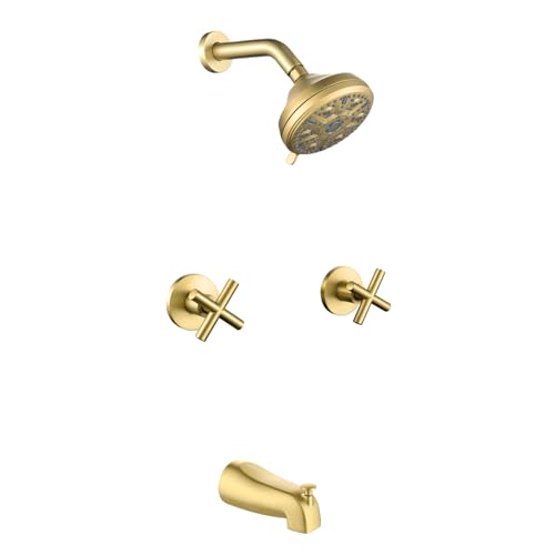 2 Handles Shower Faucet Set with Tub Spout Bathtub Shower Faucet Combo Set Shower System Complete Tub and Shower Trim Kit Brushed Gold Wall Mounted Shower Fixtures - color: Brushed Gold