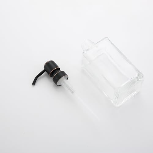 13.5 Oz Clear Glass Soap Dispenser with Rust Proof Stainless Steel Pump, Antique Design Refillable Square Lotion Dispenser for Bathroom, Premium Kitchen Hand Soap (Oil Rubbed Bronze) - color: Oil Rubbed Bronze