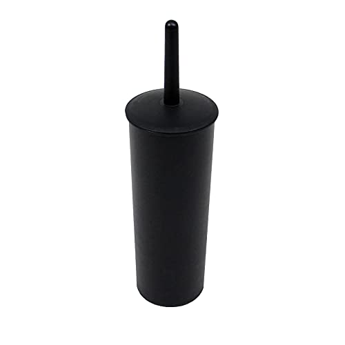 Casaphoria Compact Freestanding Plastic Toilet Bowl Brush and Holder for Bathroom Storage and Organization - Space Saving, Sturdy, Deep Cleaning, Covered Brush - Black - style: Short_handle