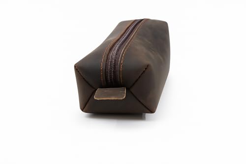 Genuine Leather Toiletry Bag for Men & Women – Travel Bathroom Organizer Kit, Makeup & Cosmetic Pouch, Compact Dopp Kit with Heavy-Duty Zipper, Handmade Dark Brown Travel Case