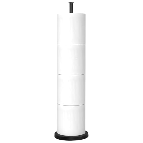 Toilet Paper Holder Stand,Free Standing Toilet Paper Holder with Reserve Function,Rustproof Matte Black Toilet Paper Holders Free Standing,Non-slip&No Drilling Toilet Paper Stand Designed for Easy Use